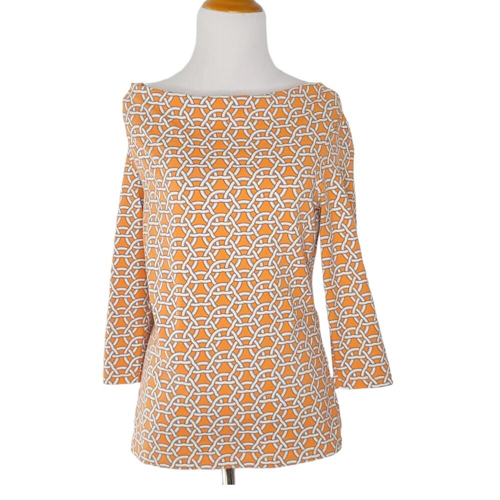J. McLaughlin Catalina Cloth Tee Women Boat Neck Orange Interlocking Rings XS